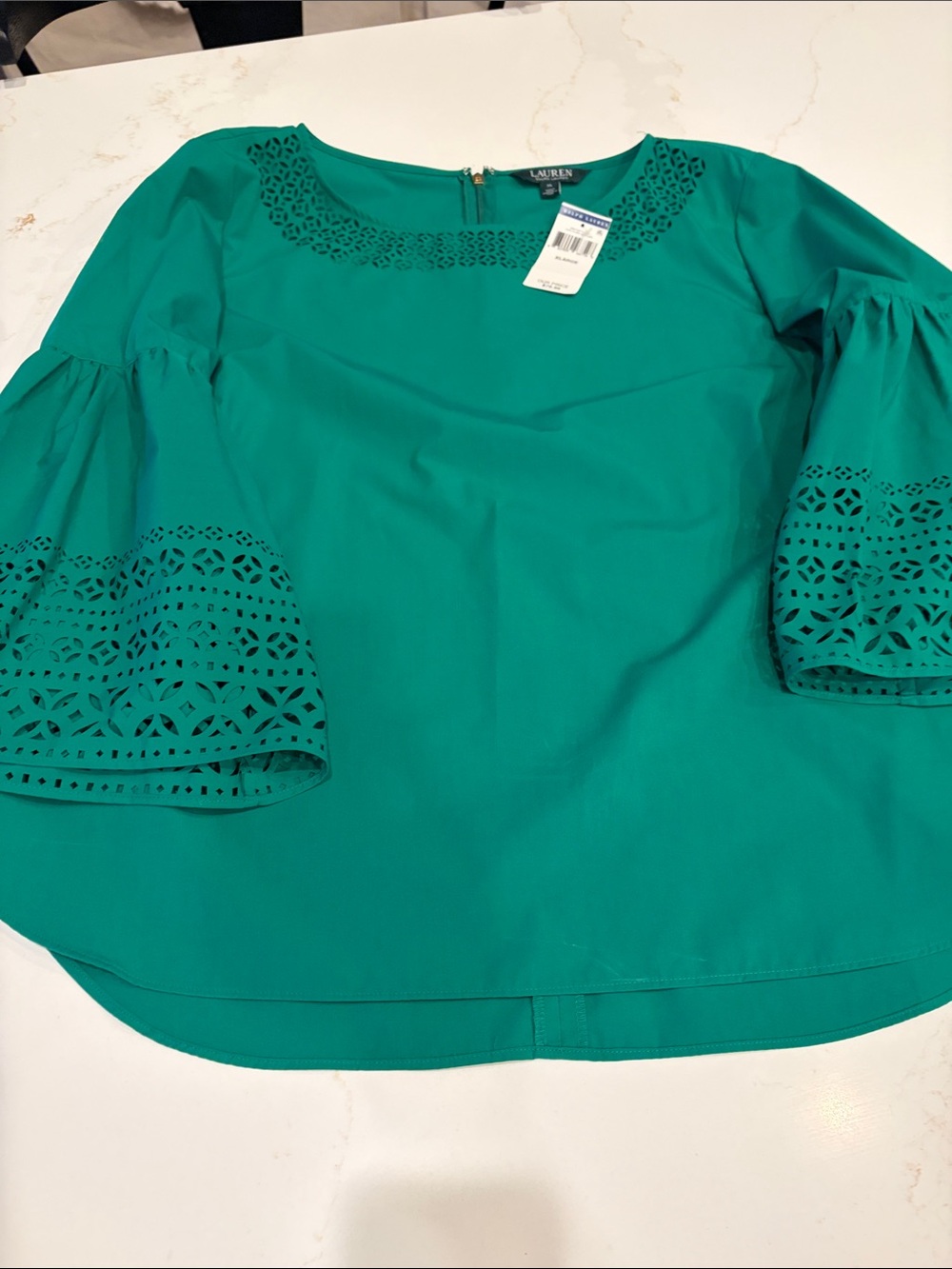 NWT Lauren Ralph Lauren GreenEyelet Bell-Sleeve Blouse XL